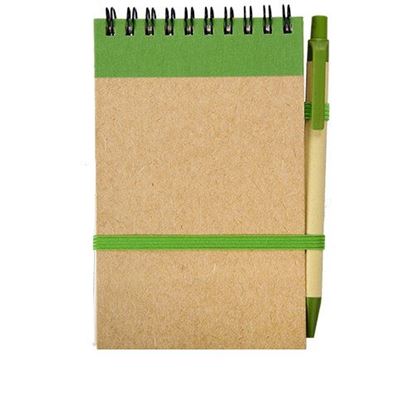 Obrazek Notes eco 90x140/70k gładki z długopisem, zielony/beżowy 
