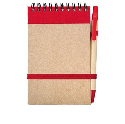 Obrazek Notes eco 90x140/70k gładki z długopisem, czerwony/beżowy 